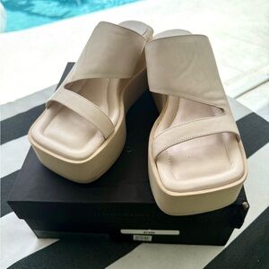Platform Slide Sandals in Neutral Beige